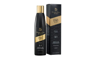DSD de Luxe Intense Shampoo 3.1 bottle and box, black and gold packaging, 200ml hair loss treatment