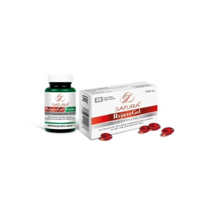 Satura RejuveGel capsules and Forte bottle for hair growth, skin, and nail health supplement