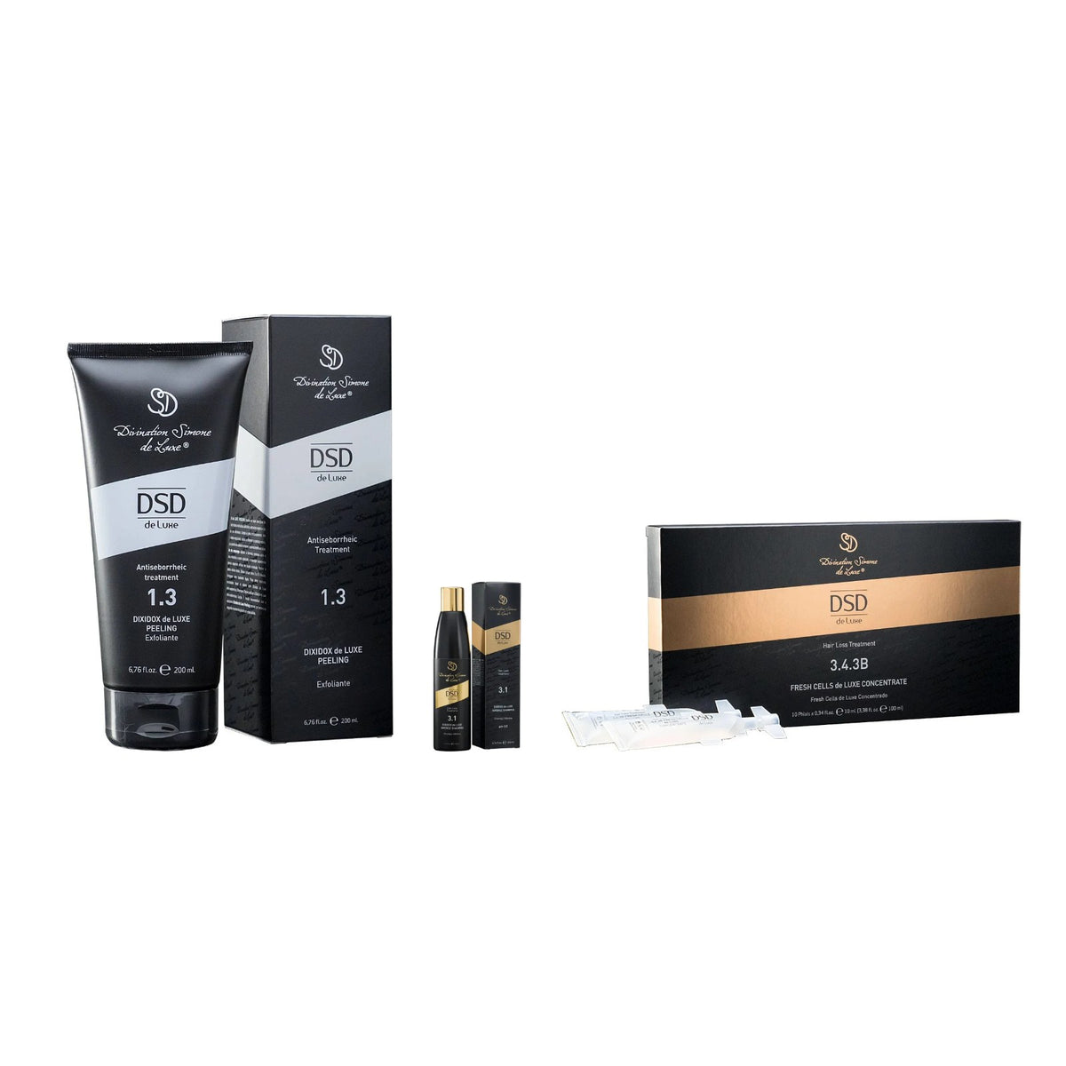 Studien-Set 1.3 Peeling + 3.1 Intense Shampoo + 3.4.3B Fresh Cells – DSD de Luxe